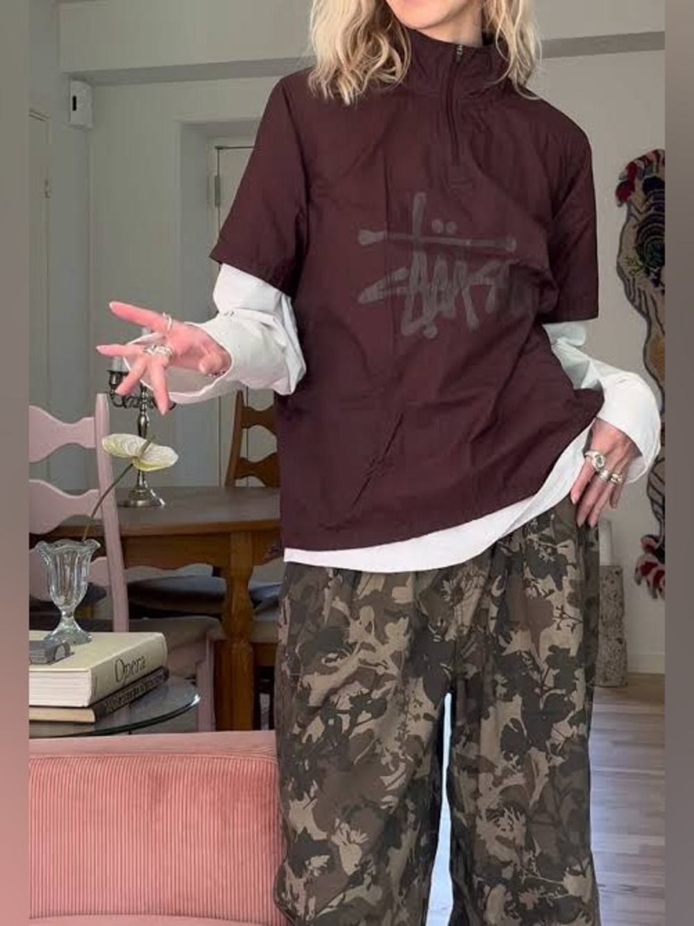 Stüssy Burgundy Nylon Warm Up Shell